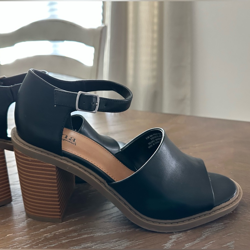 Black Open-Toe Block Heel Sandals with Ankle Strap